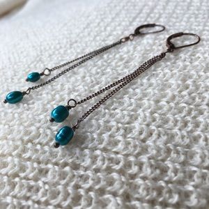 Rose gold peacock blue earrings